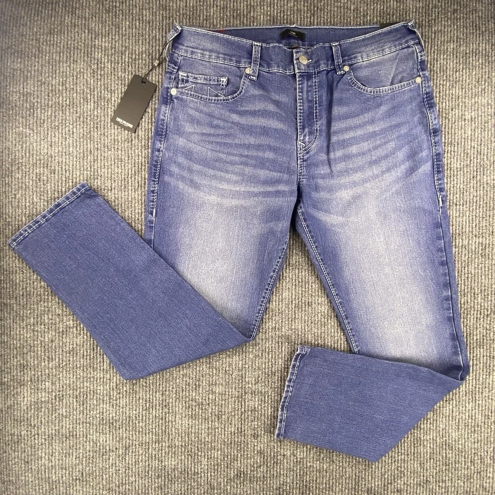 True Religion Geno Relaxed Slim Jeans Mens 38 Blue Denim Big T Stitch Y2K